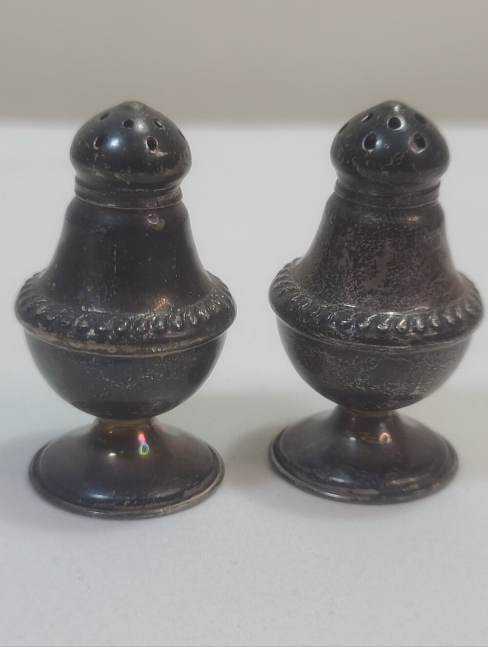 Vintage National Silver Co Sterling Salt Pepper Shakers Set of 2 Unpolished 2”